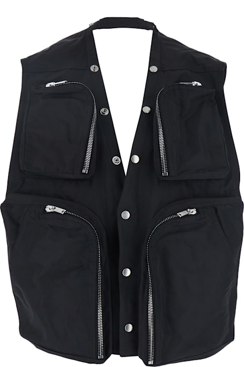 Rick Owens Coats & Jackets for Men Rick Owens Black Vest With V-neck And Cargo Pockets In Cotton Man