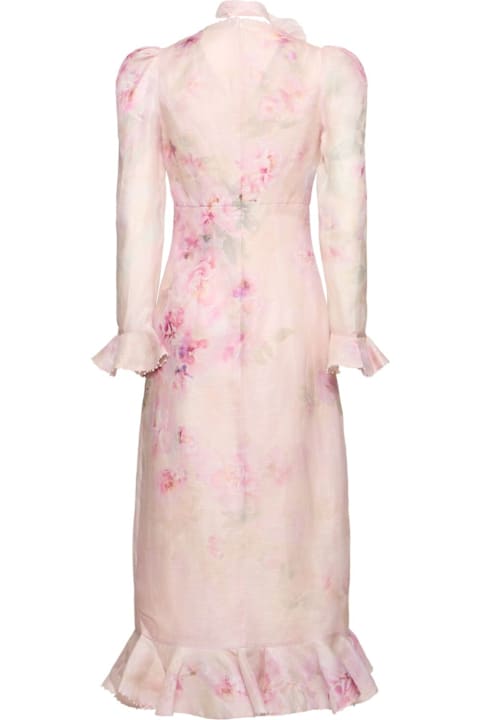 Homeware Zimmermann Pink Silk Linen Midi Dress