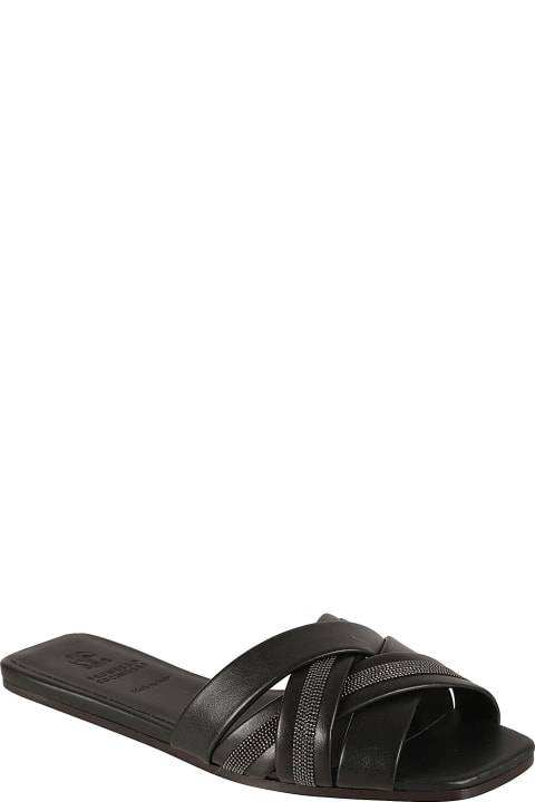 Sandals for Women Brunello Cucinelli Cross-strap Embellished Flat Sandals
