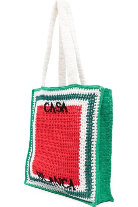Bags Sale for Men Casablanca Crocheted Atlantis Tote Bag In Green, Red And White