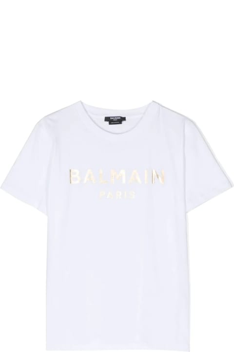メンズ新着アイテム Balmain White T-shirt With Golden Logo