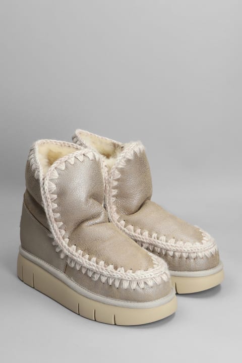 أحذية كعب ودجز لـ السيدات Mou Eskimo 18 Low Heels Ankle Boots In Beige Suede