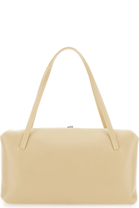 Homeware Jil Sander 'goji Pillow' Beige Shoulder Bag With Clasp Closure And Logo Lettering On The Front In Leather Woman