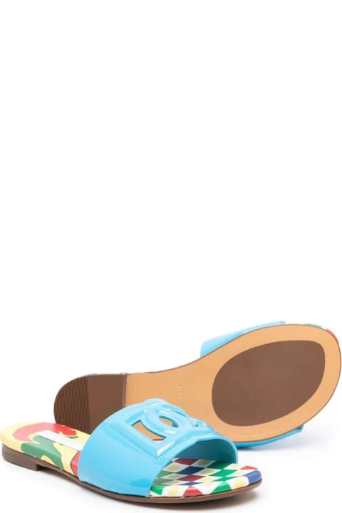 Sale for Baby Girls Dolce & Gabbana Light Blue Patent Leather Slide With Dg Logo