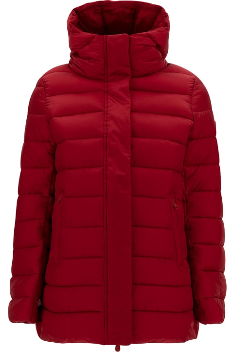 Fashion for Women Save the Duck 'drimia' Long Red Down Jacket With Tonal Logo Patch In Shiny Leather Woman