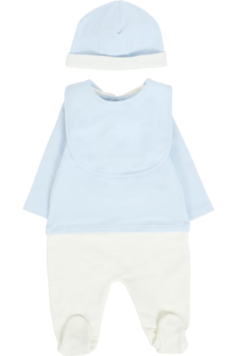 Homeware Fendi Light Blue Babygrow Suit For Baby Boy With Logo