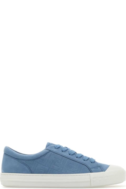 Fashion for Men Fendi Light Blue Leather Domino Sneakers