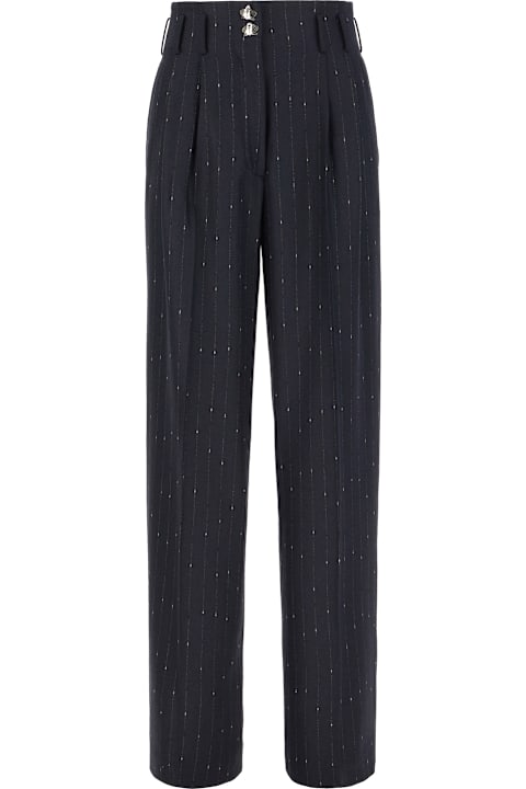 Genny سراويل طويلة وقصيرة لـ السيدات Genny Navy Blue Stretch Wool Blend Pants