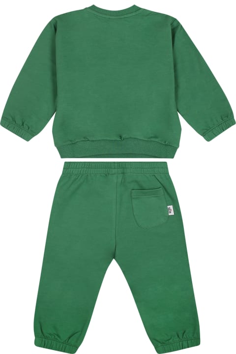 GCDS Mini Bottoms for Baby Girls GCDS Mini Completo Verde Per Neonato Con Mostro E Logo