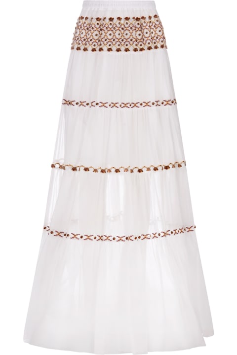 Ermanno Scervino Women Ermanno Scervino White Muslin Long Skirt With Ethnic Embroidery