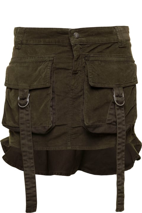 Blumarine for Women Blumarine Military Green Cargo Mini-skirt With Rear Frill In Velvet Woman