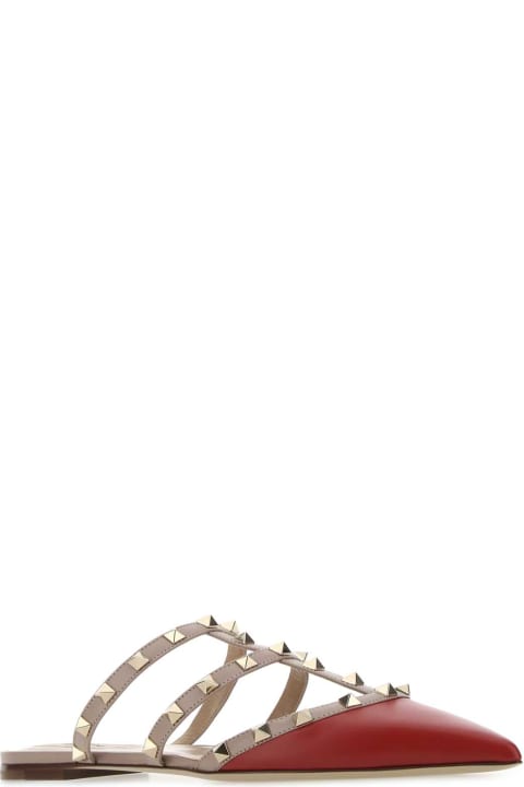 Shoes for Women Valentino Garavani Red Leather Rockstud Slippers