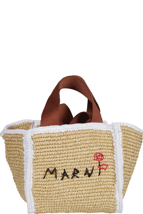 Fashion for Women Marni Logo Embroidered Woven Top Handle Tote