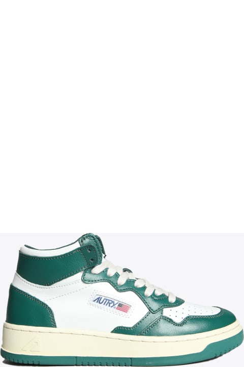 Autry Mid Woman Leat Mountain White and green leather mid top sneaker - Medalist Mid