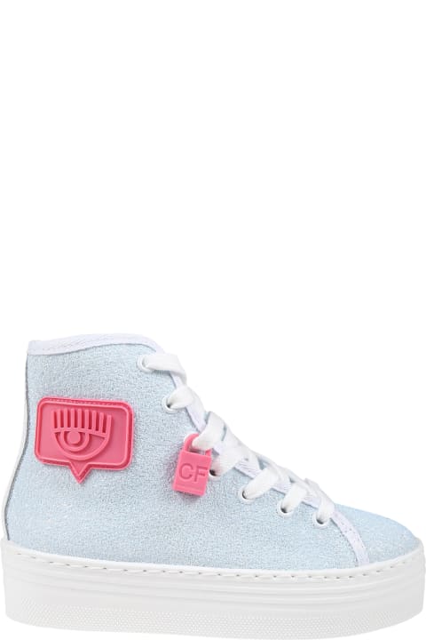 Shoes for Girls Chiara Ferragni Light Blue Sneakers For Girl With Wink