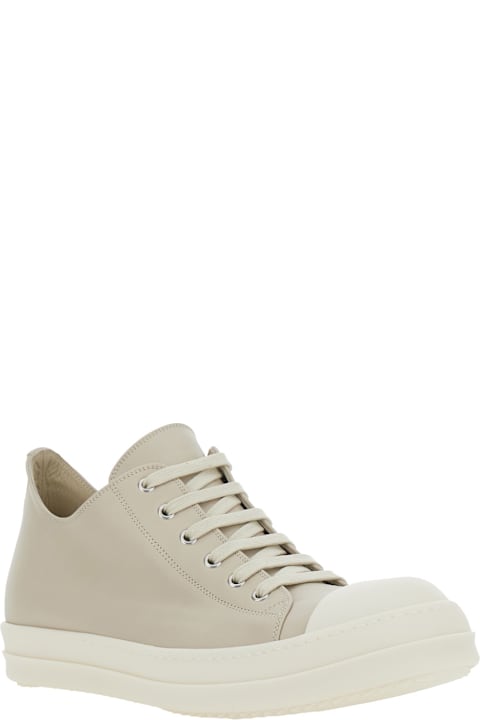 Rick Owens Grey Low Top Sneakers With Contrasting Round Toe In Leather Man