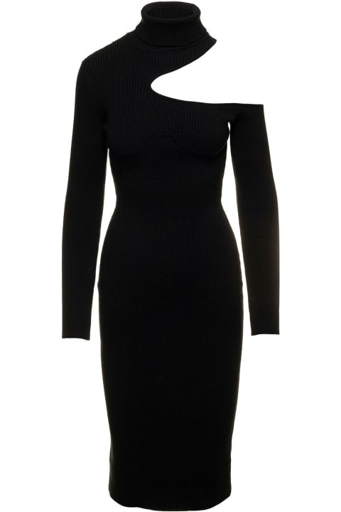 Black Ribbed High-neck Mini Dress With Cut-out Detail In Cashmere Woman Tom Ford