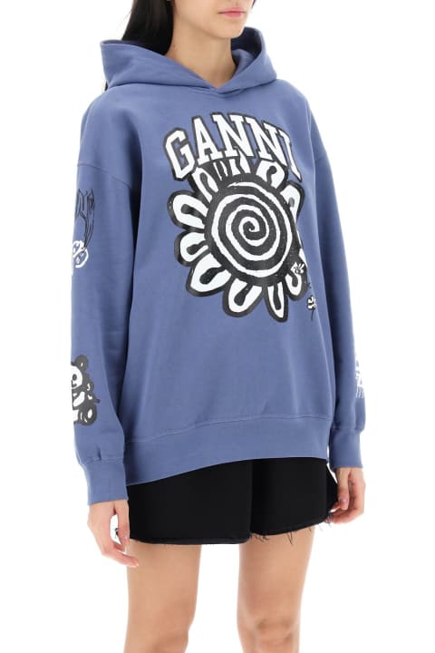 Ganni Fleeces & Tracksuits for Women Ganni 'isoli Flower' Blue Cotton Sweatshirt