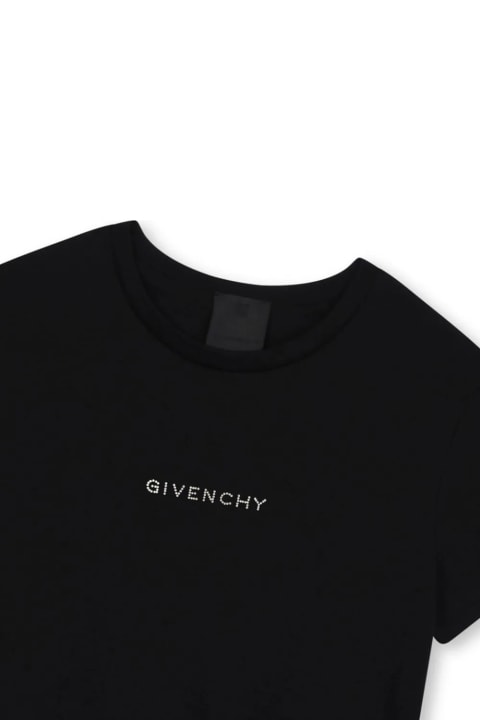 Givenchy Kids Givenchy Black Peplum T-shirt With Rhinestone Logo