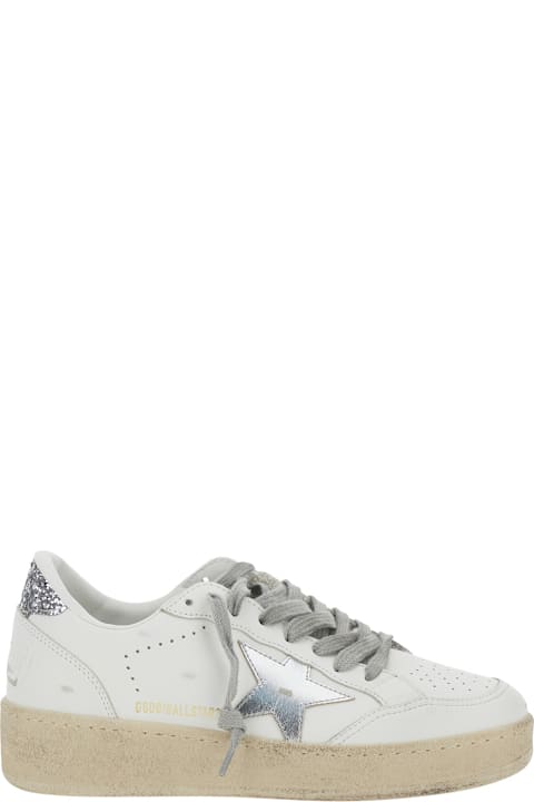 Golden Goose White Sneakers 'ballstar 2' With Leather Upper And Glitter Detail On The Heel