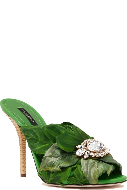ウィメンズ Dolce & Gabbanaのシューズ Dolce & Gabbana Keira Jungle Leaf Satin Mules