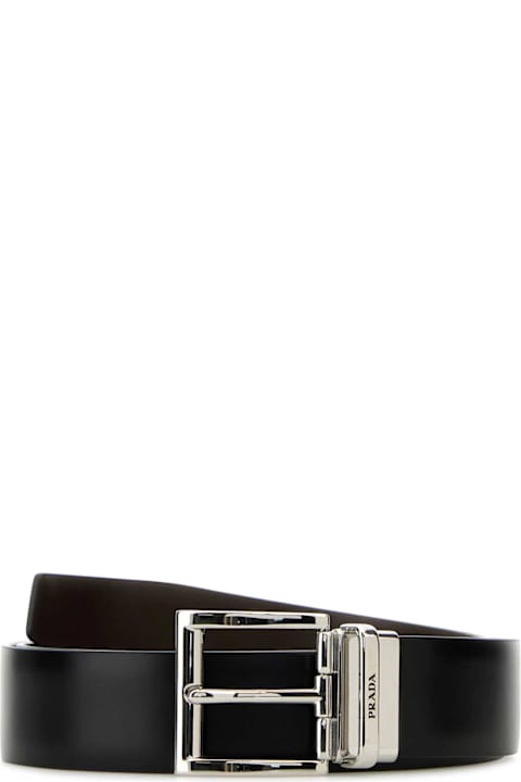 Prada Accessories for Men Prada Black Leather Reversible Belt