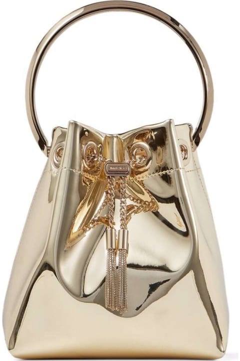 Fashion for Women Jimmy Choo 'bon Bon' Mini Gold-tone Handbag With Metal Bracelet Handle In Mirror Fabbric Woman