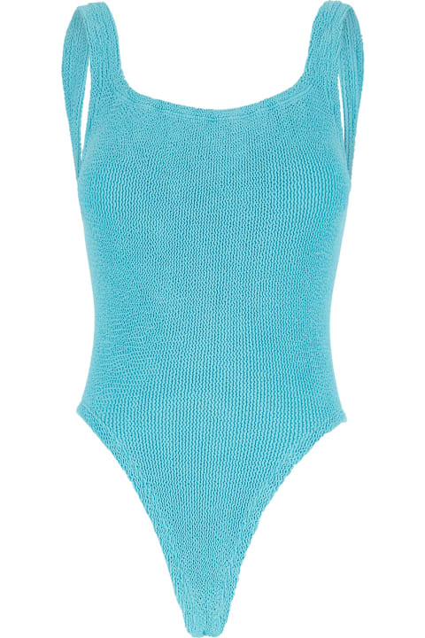 Homeware Hunza G Light Blue One-piece Swimsuit With Squared Neckline In Tech Fabric Stretch Woman