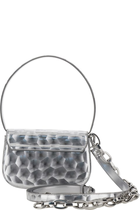 Diesel for Women Diesel '1dr' Silver Shoulder Bag With Front Metallic Oval D Logo In Techno Fabric Woman
