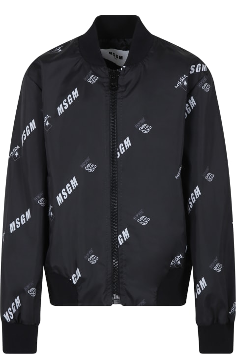 Fashion for Boys MSGM Black Bomber Jacket For Boy With Logo