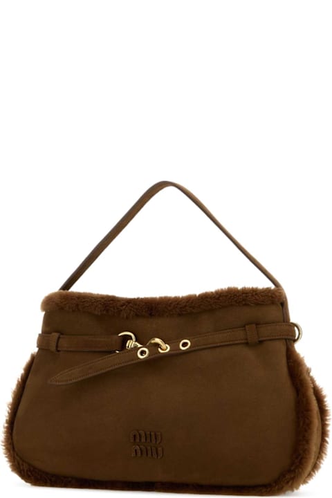 Miu Miu for Kids Miu Miu Brown Shearling Shoulder Bag