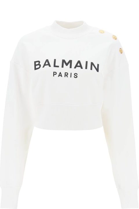 ウィメンズ Balmainのニットウェア Balmain Cropped Sweatshirt With Logo Print And Buttons