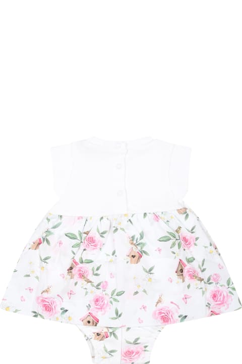Fashion for Baby Girls Monnalisa White Romper For Baby Girl With Flowers Print