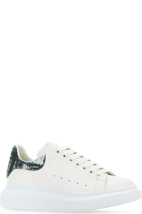White Leather Sneakers With Printed Fabric Heel