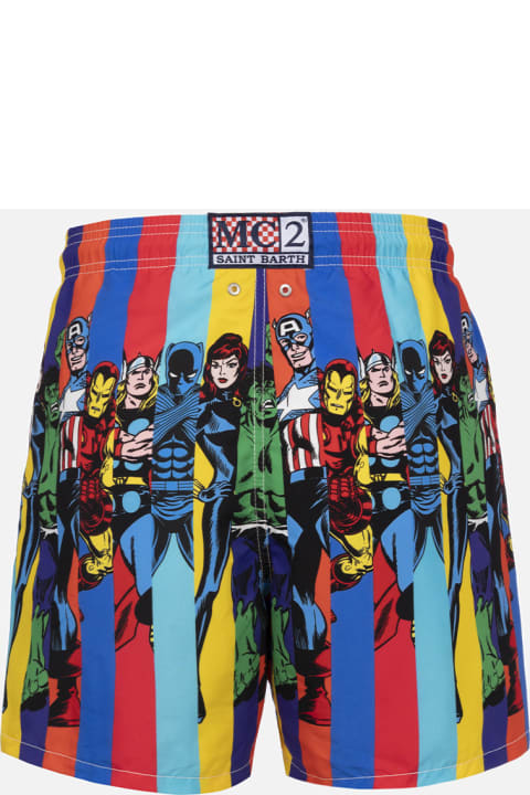 Homeware MC2 Saint Barth Man Mid-length Gustavia Swim-shorts With Marvel Characters Placed Print| Marvel Special Edition