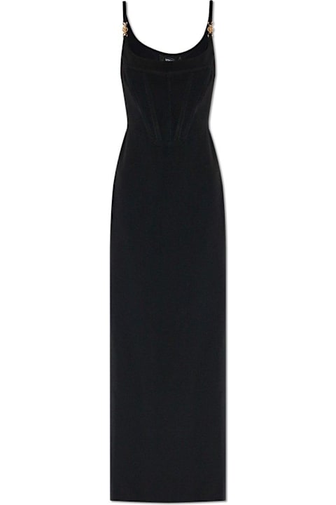 Versace فساتين لـ السيدات Versace Spaghetti Strap Slit-detailed Dress