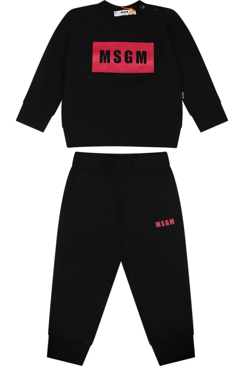 Bottoms for Baby Boys MSGM Black Suit For Baby Girl With Logo