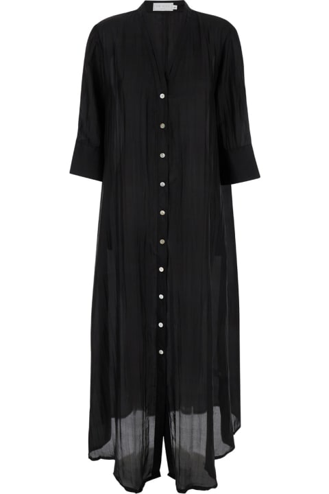 ウィメンズ新着アイテム The Rose Ibiza Long Black Dress With Mother-of-pearl Buttons In Silk Woman
