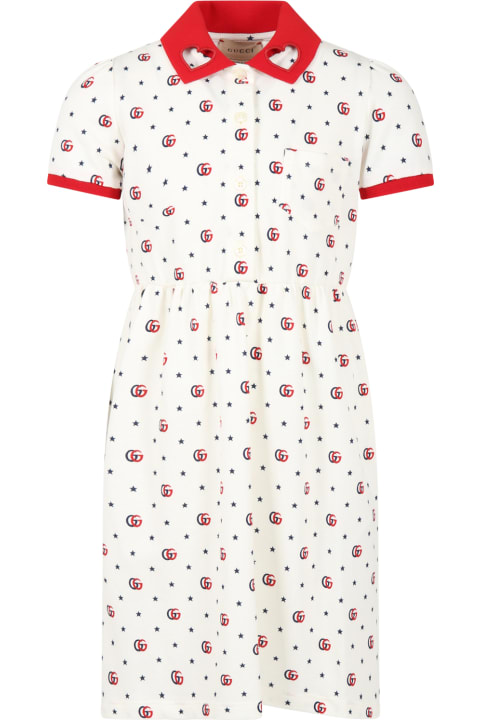 Gucci for Girls Gucci White Dress For Girl With Gg And Stars