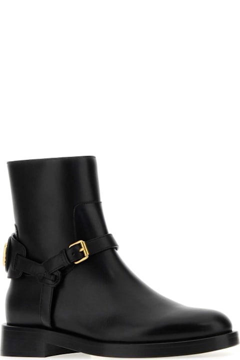 أدوات منزلية Valentino Garavani Black Leather Vlogo Signature Ankle Boots