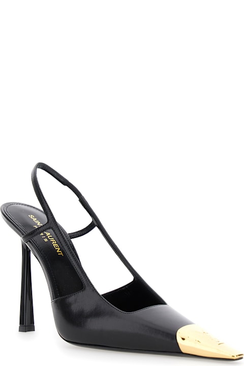 New Season Shoes for Women Saint Laurent 'jeanne' Black Slingback Pumps With Contrasting Toe In Smooth Leather Woman