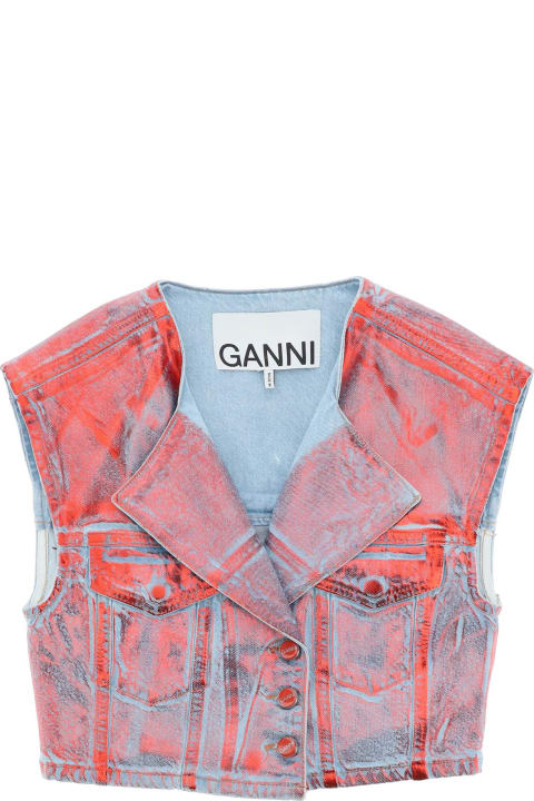 Ganni Coats & Jackets for Women Ganni Cropped Vest In Laminated Denim