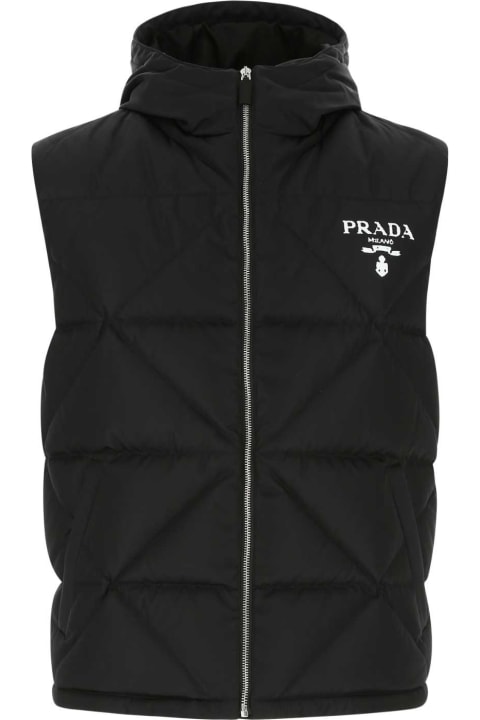 Prada Men Prada Black Re-nylon Sleeveless Down Jacket