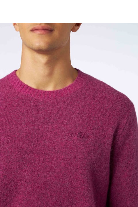 Homeware MC2 Saint Barth Man Fuchsia Stretch Wool Sweater With St. Barth Embroidery