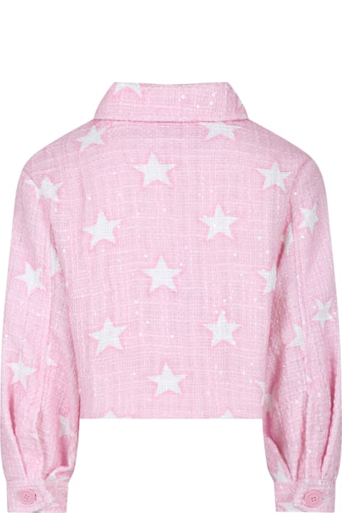 Coats & Jackets for Girls Monnalisa Pink Denim Jacket For Girl With Stars
