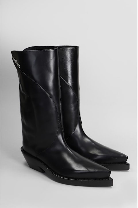 أحذية برقبة لـ السيدات Mugler Santiago Boot High Heels Ankle Boots In Black Leather