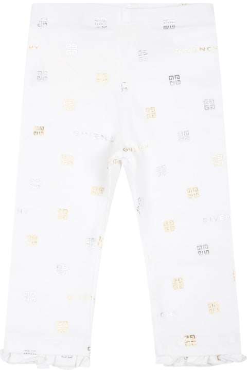 Givenchy Sale for Kids Givenchy White Leggings For Baby Girl With Logo And 4g Motif