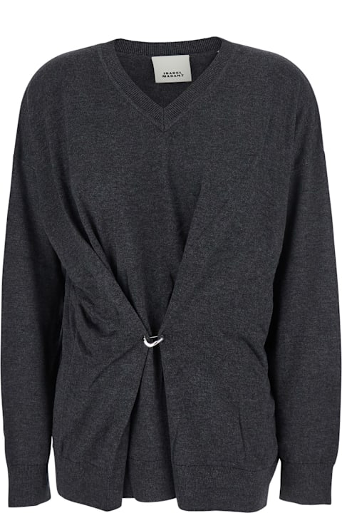 Isabel Marant for Kids Isabel Marant Grey V-neck Sweater With Ring Detail At The Waist In Fabric Woman