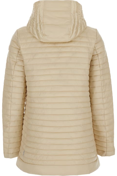 Save the Duck Clothing for Women Save the Duck 'alima' Beige Down Jacket With Tone-on-tone Logo Patch On The Sleeve In Tech Fabric Woman