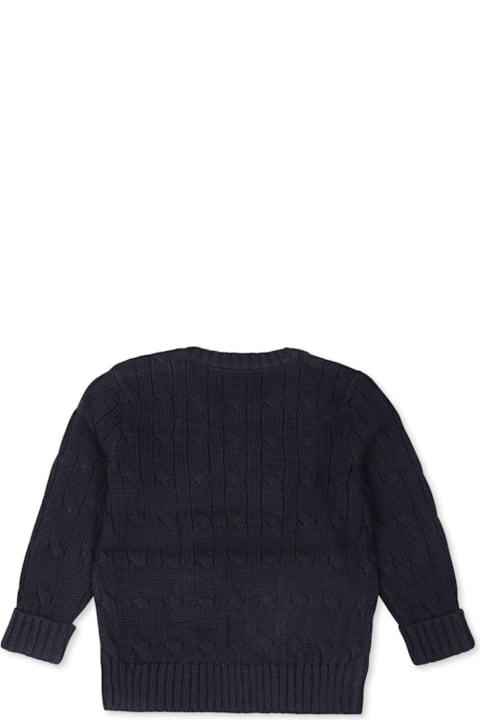 ベビーガールズ Ralph Laurenのニットウェア＆スウェットシャツ Ralph Lauren Blue Cable Knit Pullover With Contrast Pony